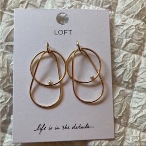 LOFT Gold Double Hoop Dangle Earrings with Pearl